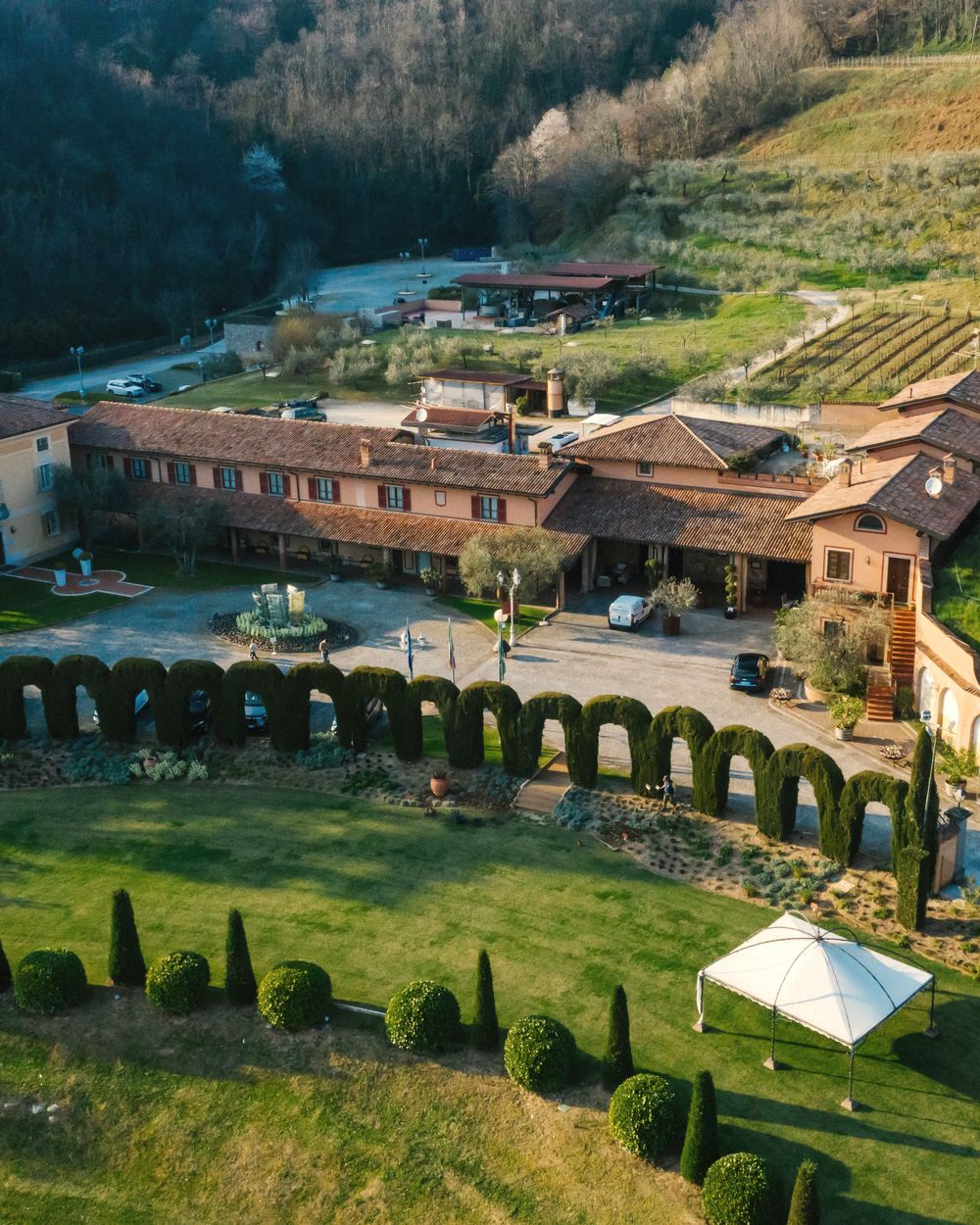 An estate and its terraced vineyards from the air
